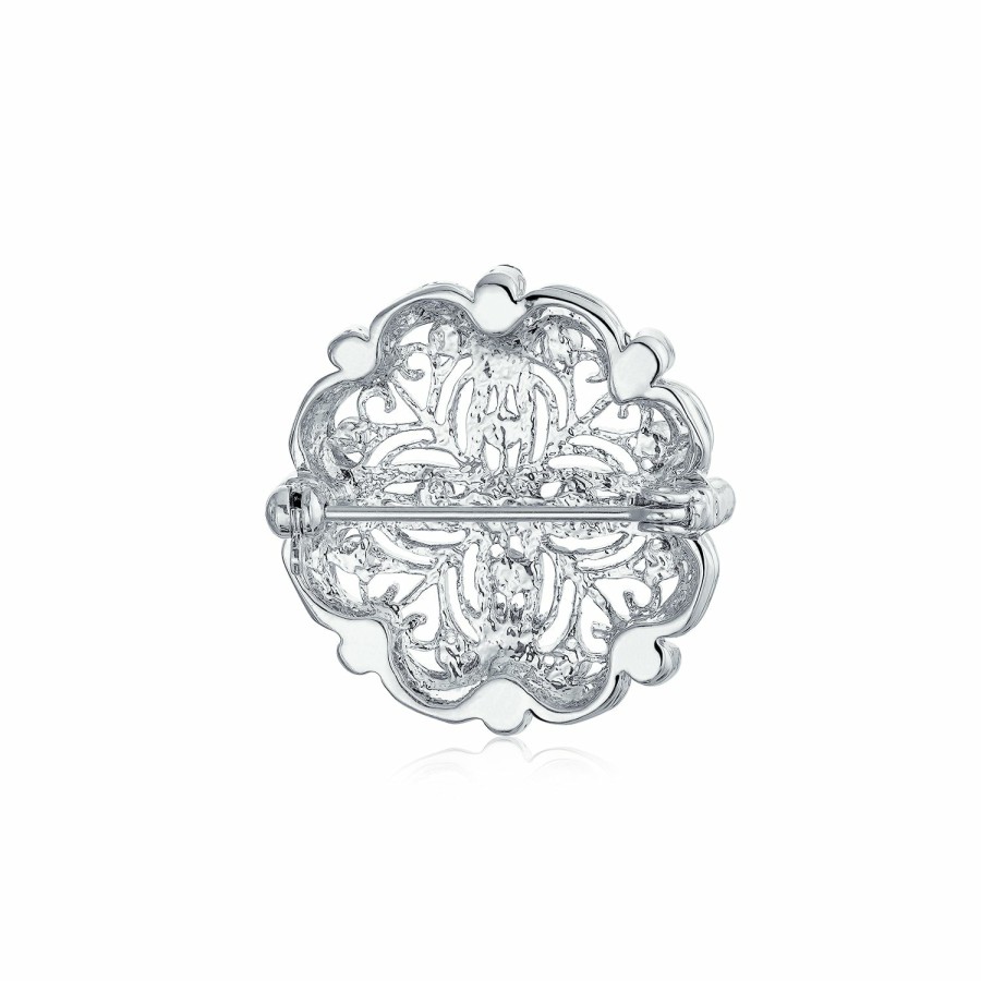 Shop Women Bling Jewelry Pins & Brooches | Vintage Antique Style Floral Heart Filigree Cz Brooch Pin