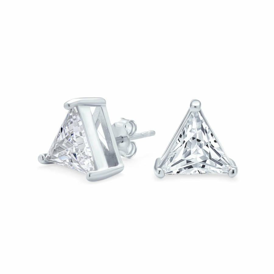 Shop Men Bling Jewelry Mens Earrings | Triangle Trillion Cut Cz Stud Earrings Plated .925 Sterling