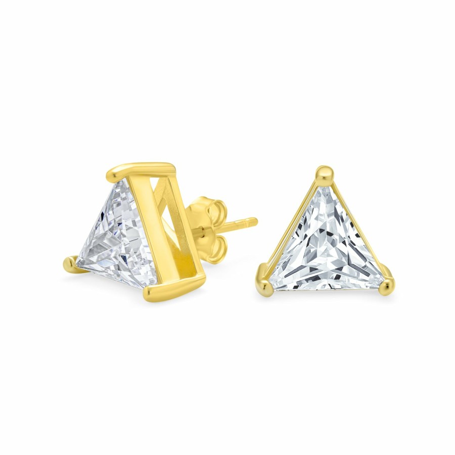 Shop Men Bling Jewelry Mens Earrings | Triangle Trillion Cut Cz Stud Earrings Plated .925 Sterling