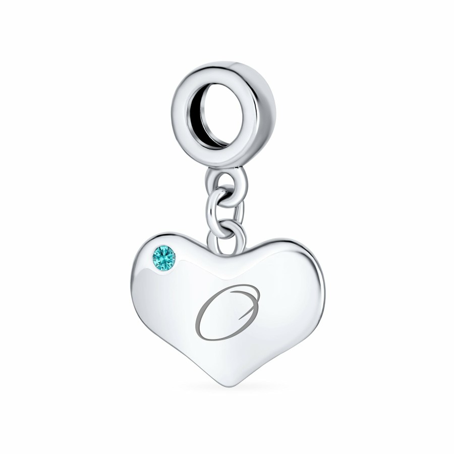 Shop Women Bling Jewelry Engravable Charms | Script Engravable Aqua Blue Crystal Heart Charm Bead Sterling Silver