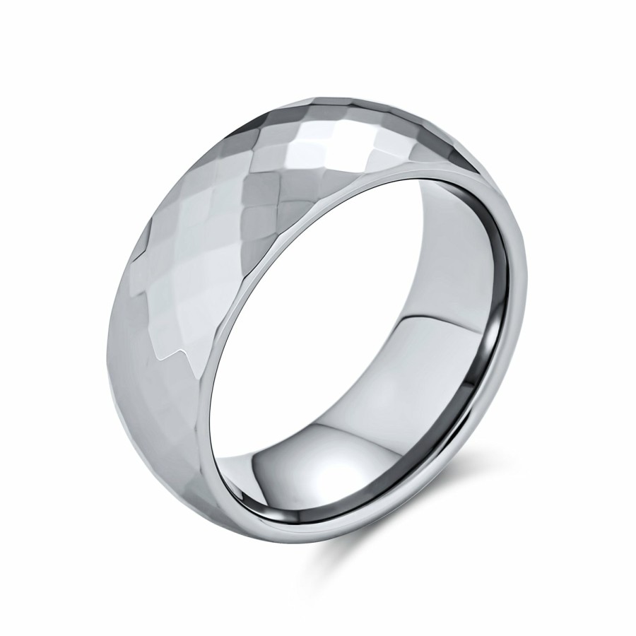 Shop Men Bling Jewelry Mens Rings | Couples Faceted Prism Cut Titanium Wedding Band Rings Comfort Fit