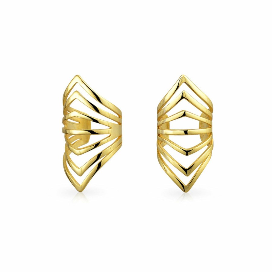 Shop Women Bling Jewelry Ear Cuffs, Cartilage Earrings | Chevron Cartilage Ear Cuffs Earrings Gold Plated Sterling Silver