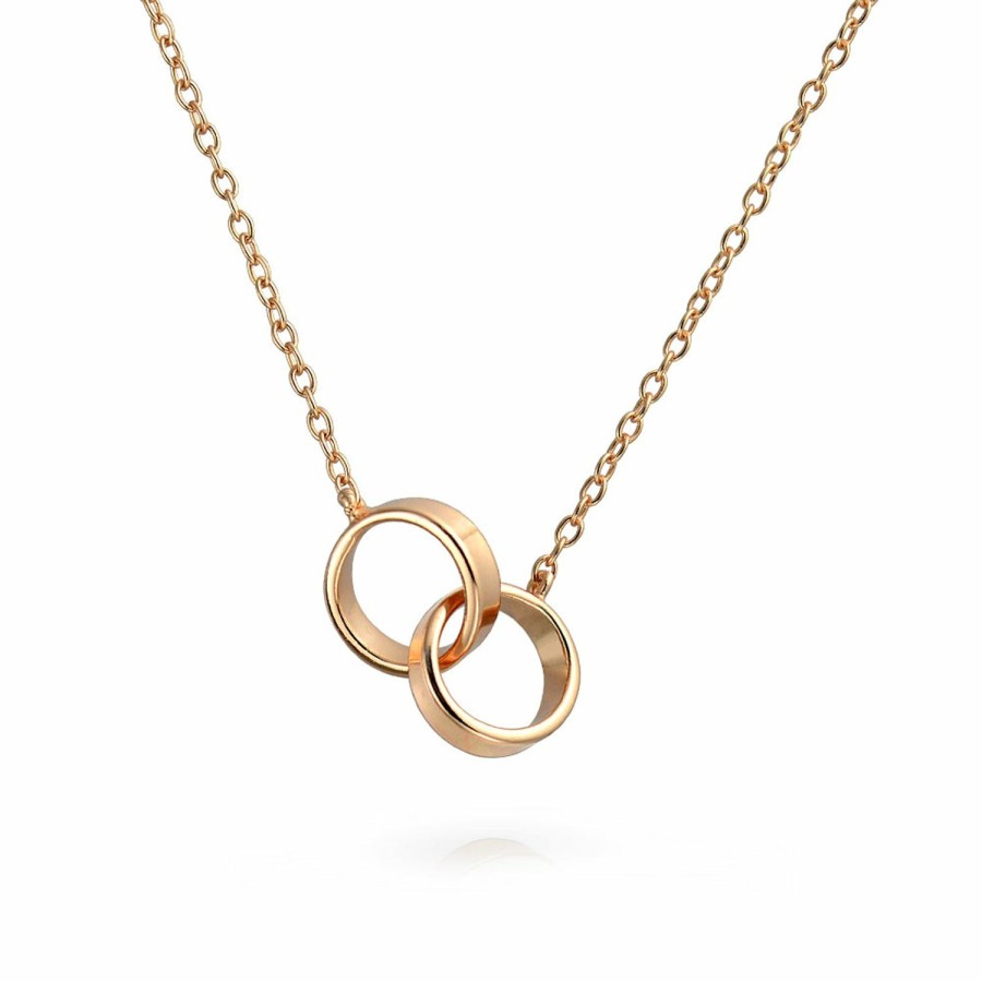 Shop Women Bling Jewelry Pendant Necklaces | Best Friends Interlocking Rings Circle Necklace Rose Gold Plate Silver