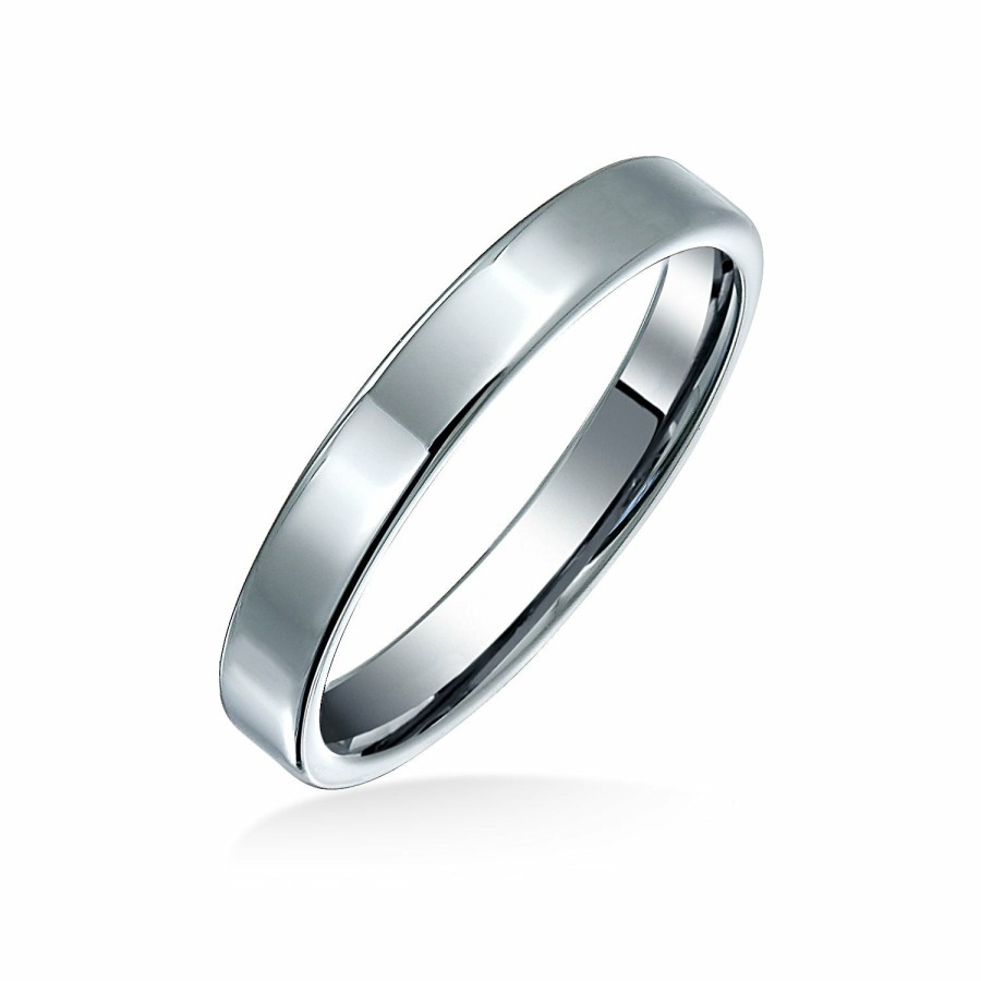 Shop Women Bling Jewelry Wedding Bands | Thin Cigar Flat Couples Wedding Band Titanium Rings Shine Polished 3Mm