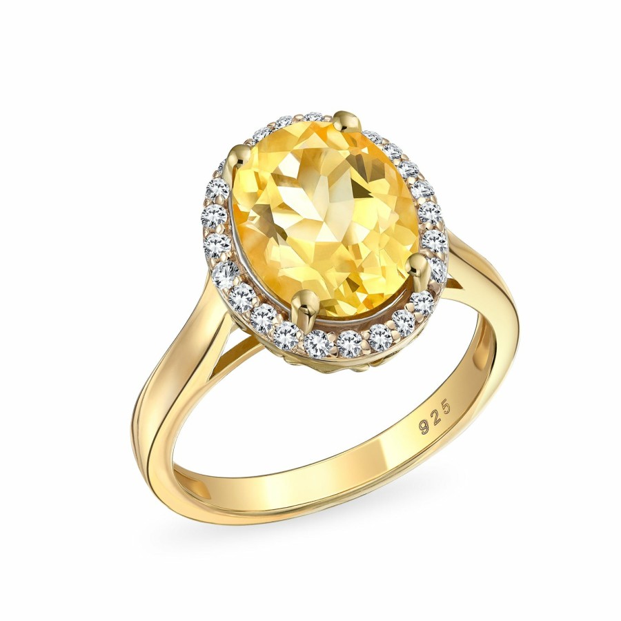 Shop Women Bling Jewelry Unique Rings | Dainty 1.5-3Ct Oval Created Sapphire Gemstone Citrine Zircon Halo Ring