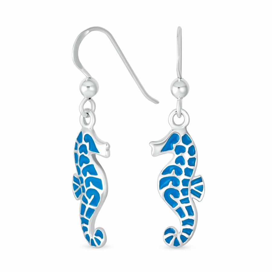 Shop Women Bling Jewelry Dangle Drop Earrings | Nautical Enamel Created Opal Seahorse Earrings Pendant Necklace