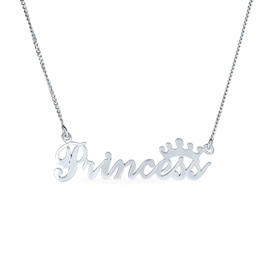 Shop Women Bling Jewelry Pendant Necklaces | Crown & Princess Word Necklace Pendant Daughter .925Sterling Silver