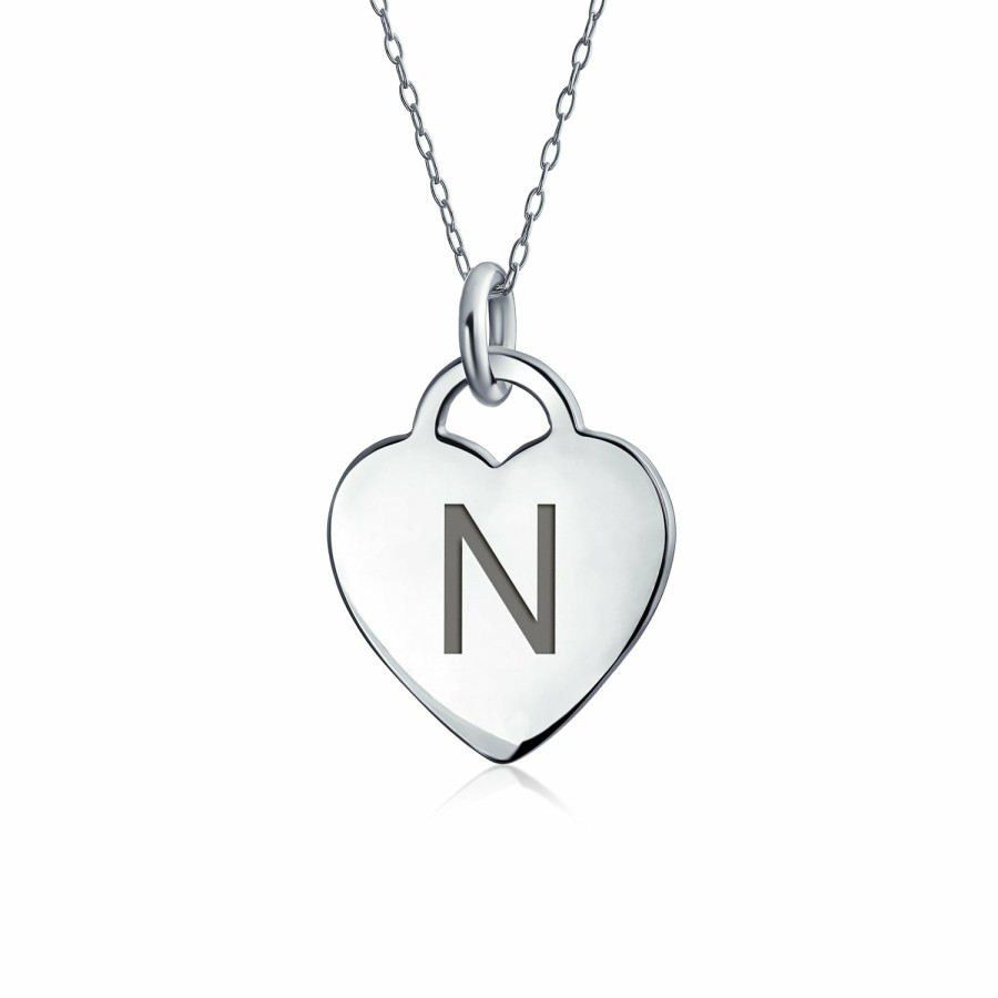 Shop Women Bling Jewelry Abc Initial | Letter Block Alphabet Initial Heart Pendant Necklace Sterling