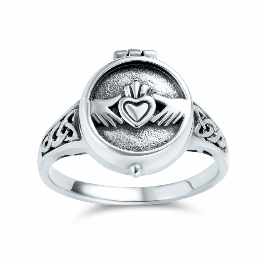 Shop Women Bling Jewelry Lockets | Celtic Irish Couples Heart Locket Claddagh Ring .925 Sterling Silver