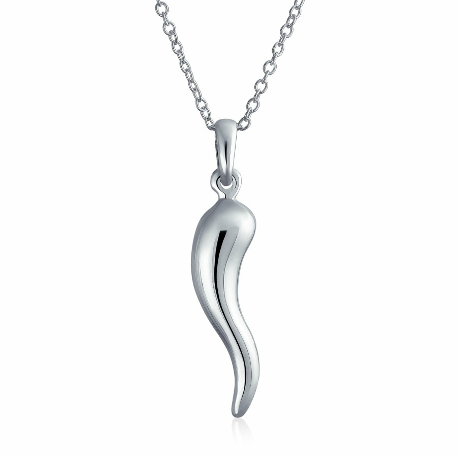 Shop Men Bling Jewelry Mens Pendants & Dog Tags | Italian Horn Tooth Amulet Pendant Shinny .925 Sterling Silver Necklace