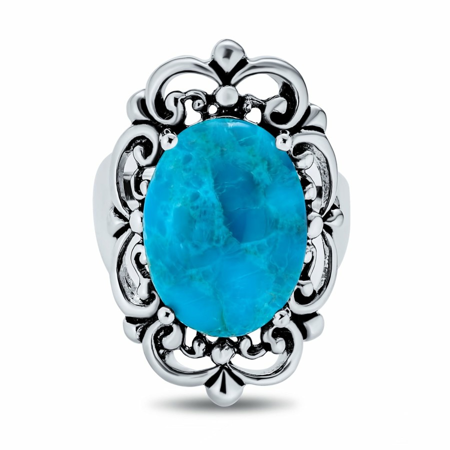 Shop Women Bling Jewelry Unique Rings | Vintage Oval Gemstone Turquoise Western Statement Ring Sterling Silver