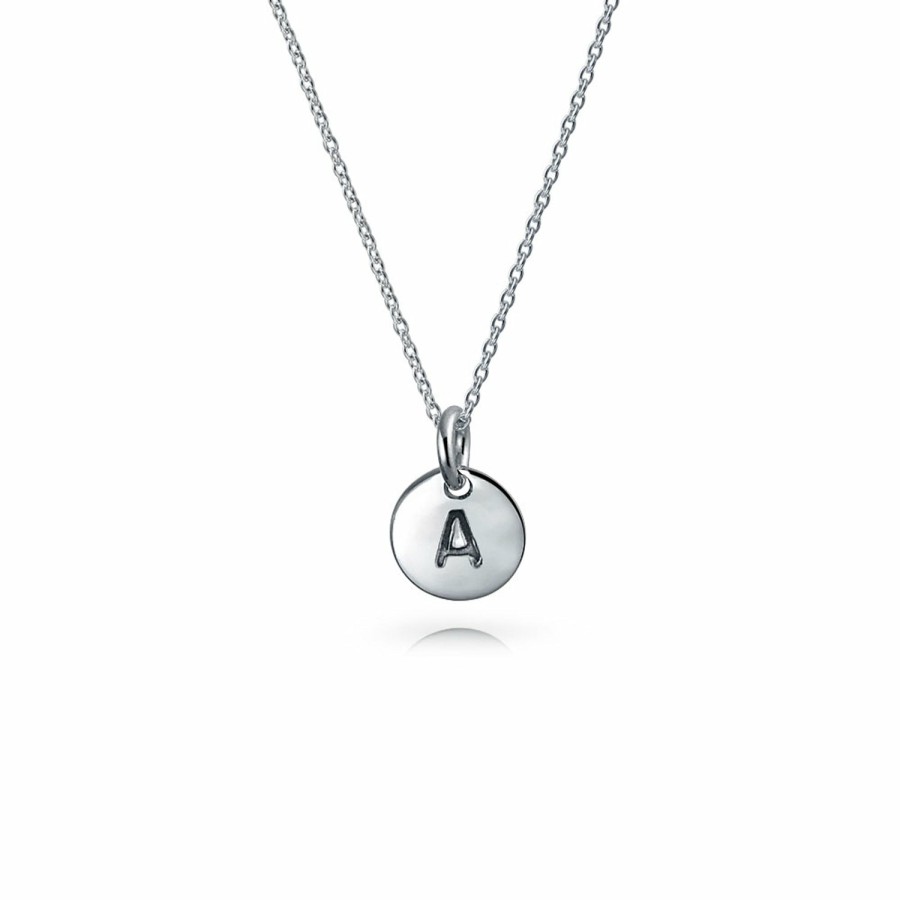 Shop Women Bling Jewelry Delicate Pendant Necklaces | Letter Block Alphabet Initial Disc Pendant Necklace Sterling Silver