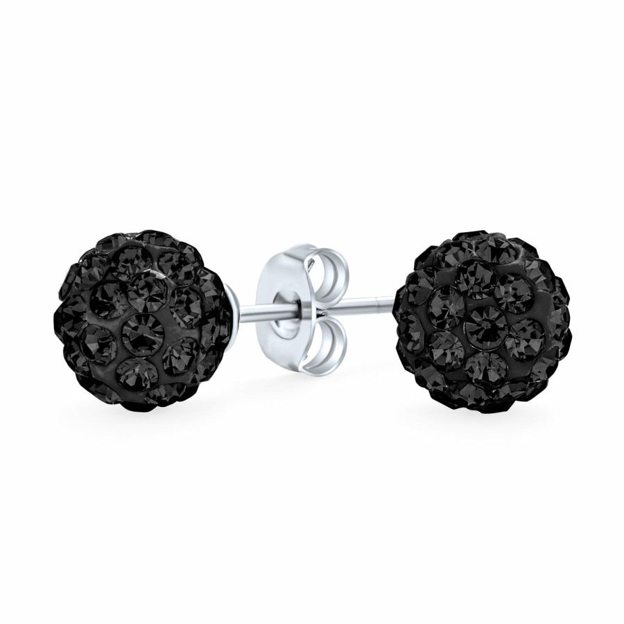 Shop Women Bling Jewelry Stud Earrings | Round Crystal Disco Ball Stud Earrings .925 Sterling Silver Birthstone Colors