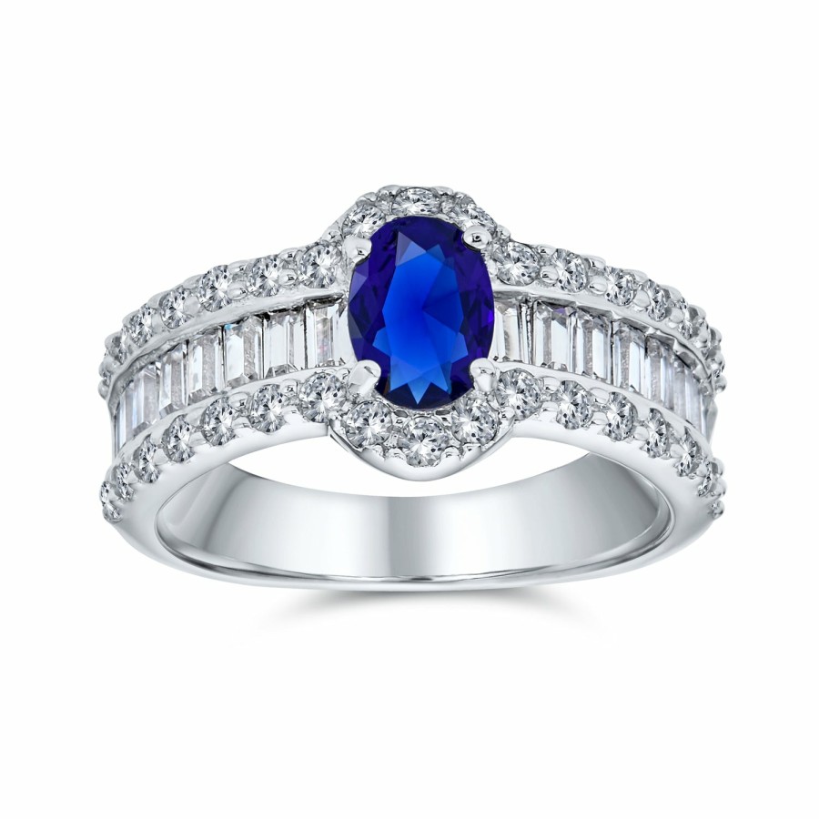 Shop Women Bling Jewelry Engagement Rings | Art Deco Oval Solitaire Halo Blue Cz Engagement Ring Sterling Silver