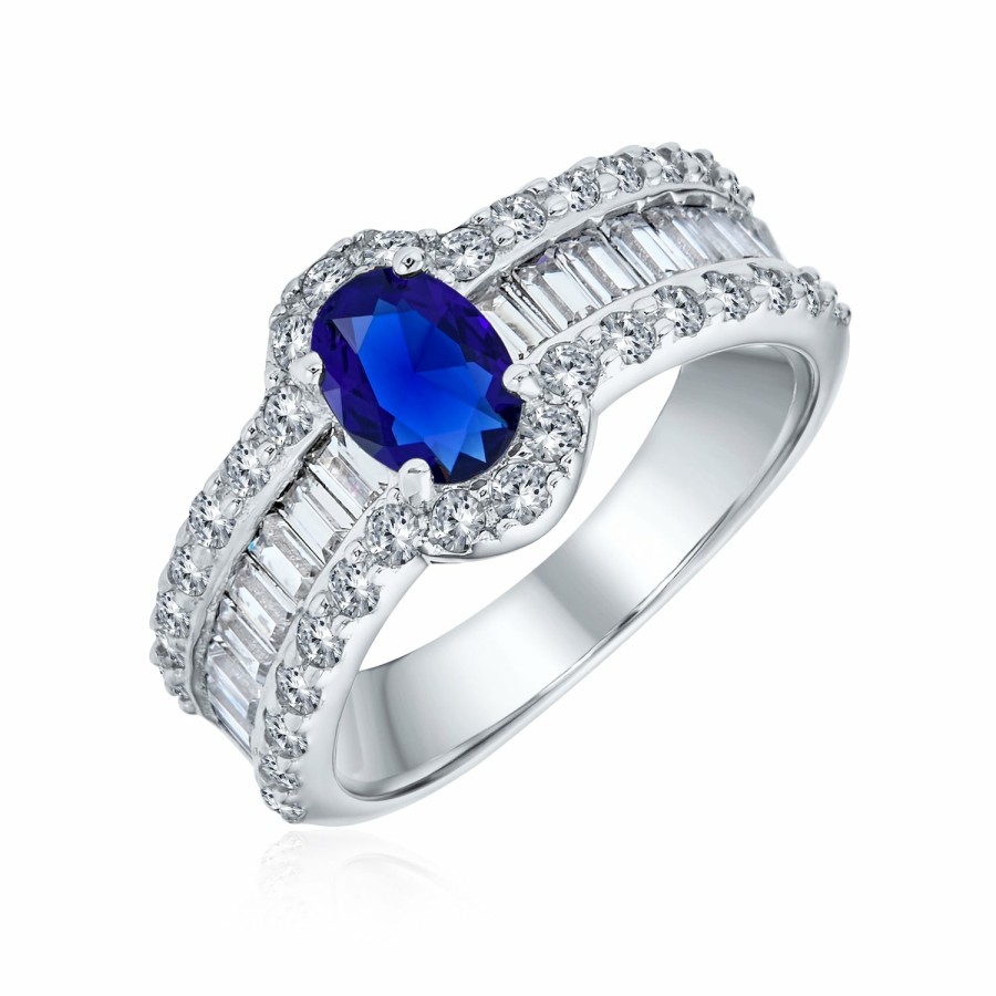 Shop Women Bling Jewelry Engagement Rings | Art Deco Oval Solitaire Halo Blue Cz Engagement Ring Sterling Silver