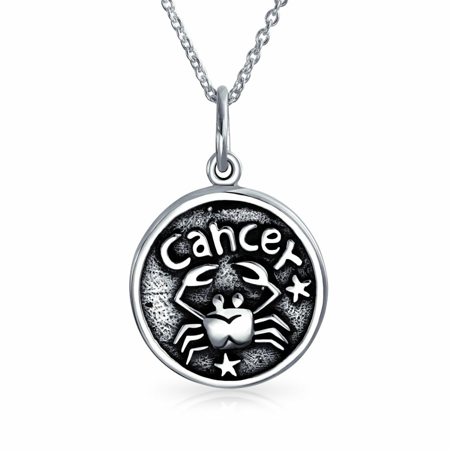 Shop Men Bling Jewelry Mens Engravable Necklaces | Zodiac Astrology Round Medallion Pendant Necklace .925 Sterling Silver