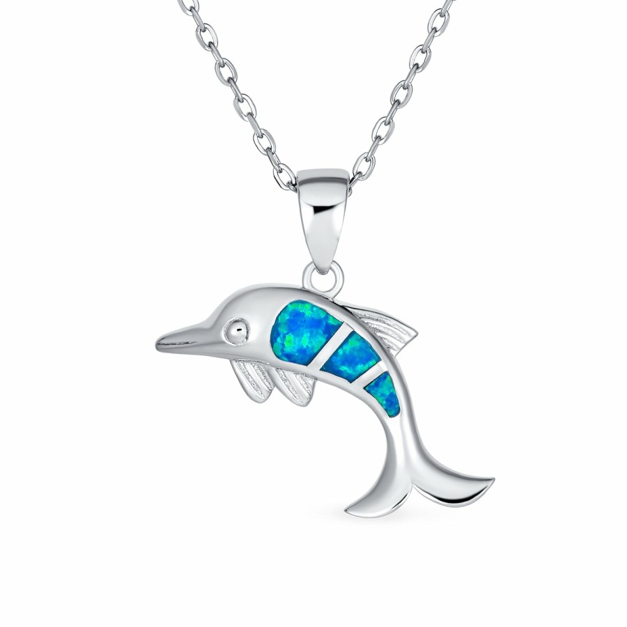 Shop Women Bling Jewelry Pendant Necklaces | Opal Nautical Dolphin Family Pendant Necklace 925 Sterling Silver