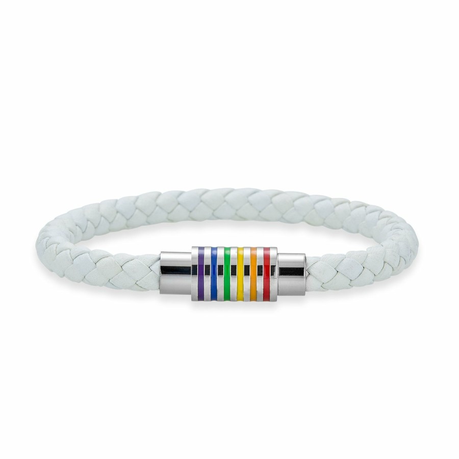 Shop Men Bling Jewelry Mens Bracelets & Id Bracelets | Rainbow Gay Pride Braided Leather Bangle Bracelet Stainless Magnetic