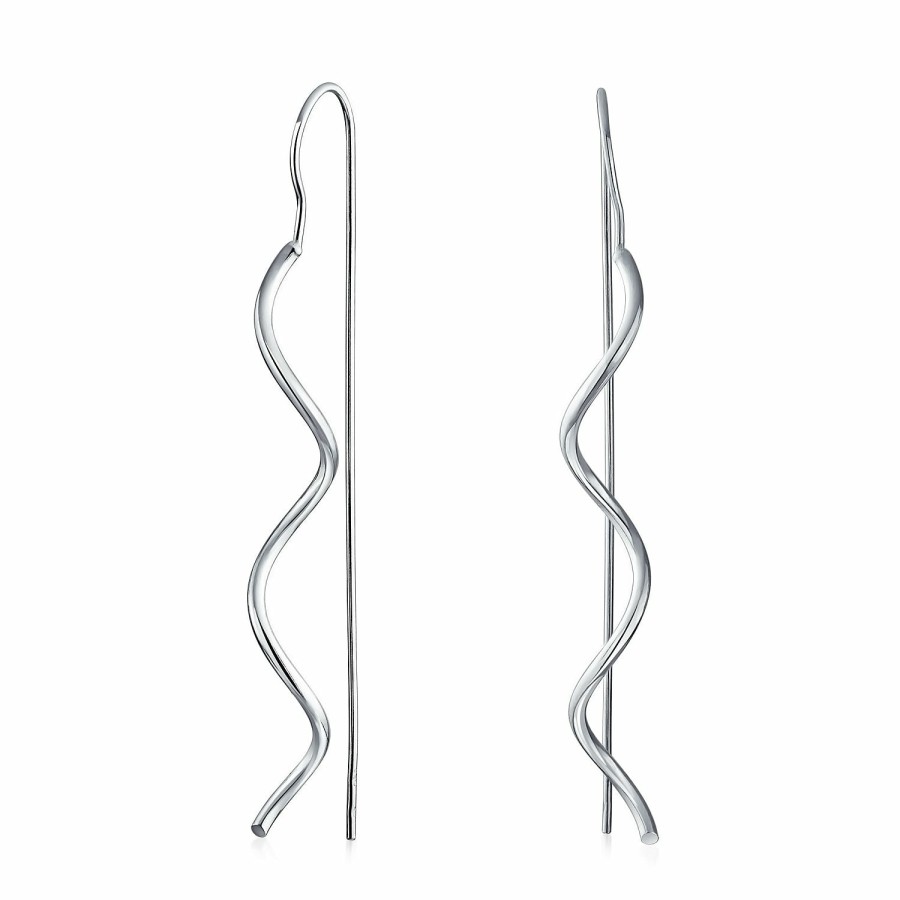 Shop Women Bling Jewelry Dangle Drop Earrings | Wavy Zig Zag Thin Wire Dangle Threader Earrings .925 Sterling Silver