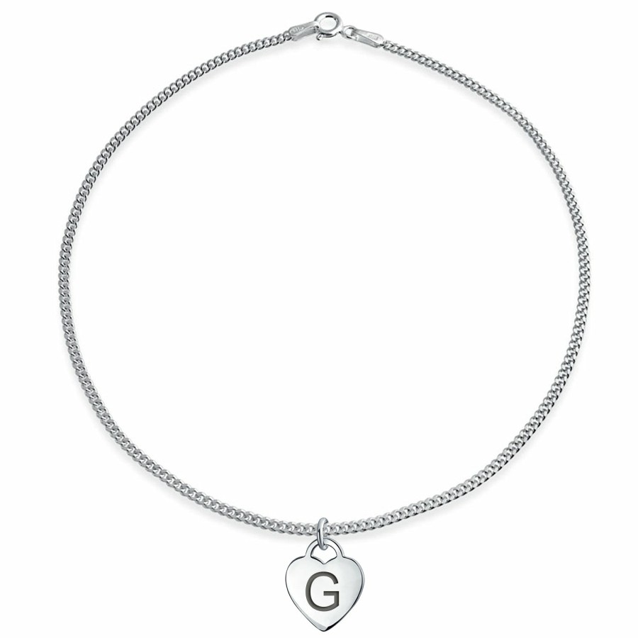 Shop Women Bling Jewelry Delicate Bracelets | Letter Alphabet Initial Tiny Heart Shape Anklet .925 Sterling