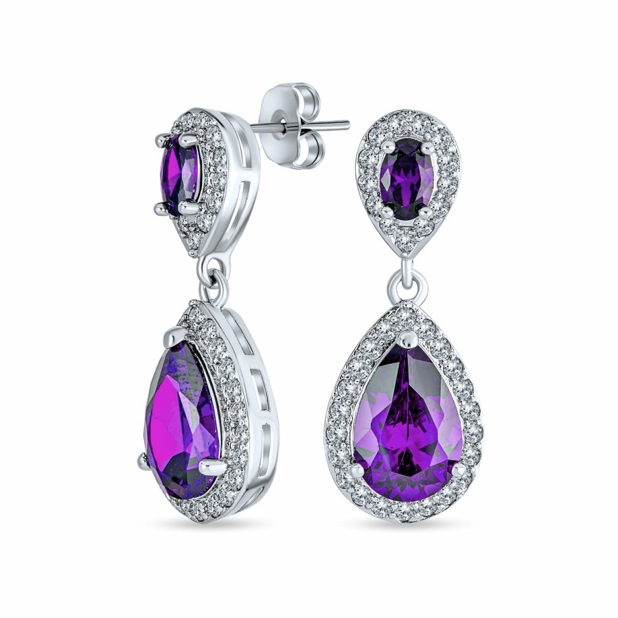 Shop Women Bling Jewelry Chandelier Earrings | Bridal Classic Color Gemstone Pave Aaa Cz Halo Teardrop Drop Earrings