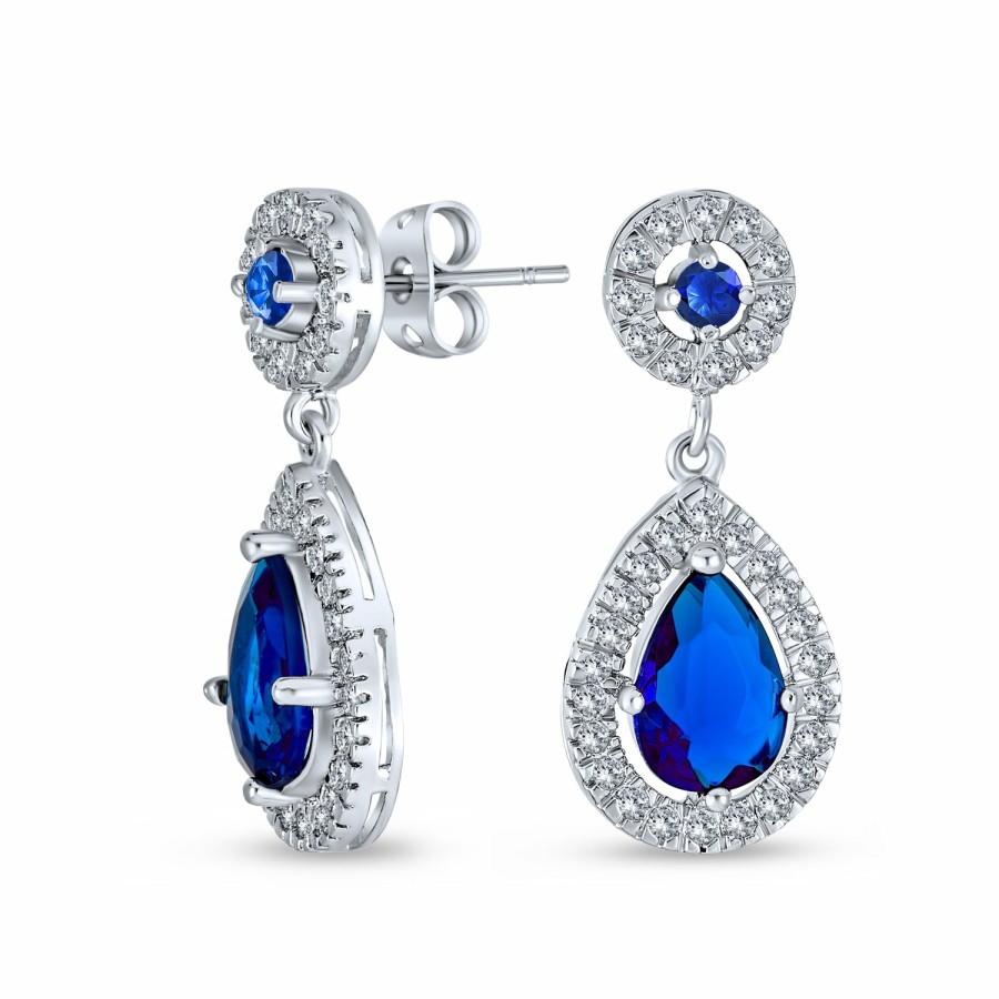 Shop Women Bling Jewelry Chandelier Earrings | Bridal Classic Color Gemstone Pave Aaa Cz Halo Teardrop Drop Earrings