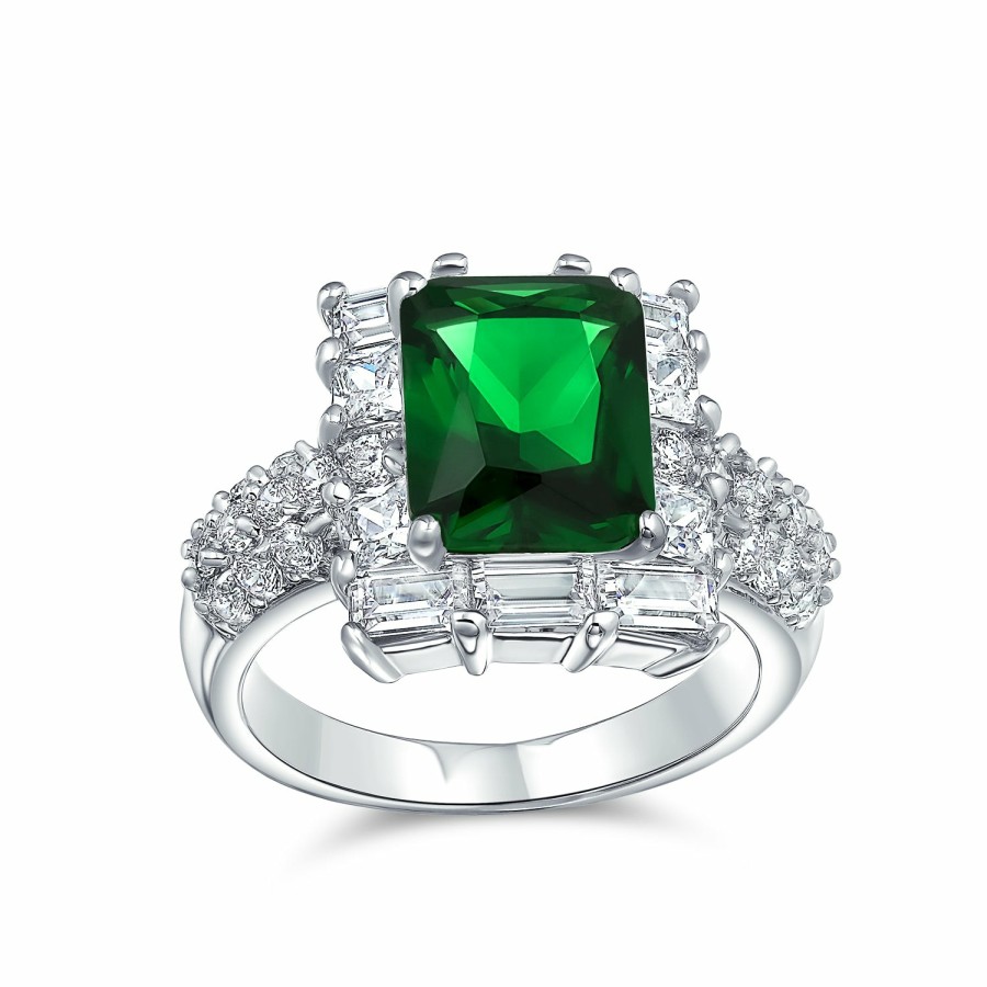 Shop Women Bling Jewelry Engravable Rings | Vintage 10 Or 5Ct Cz Estate Emerald Cut Statement Cocktail Ring