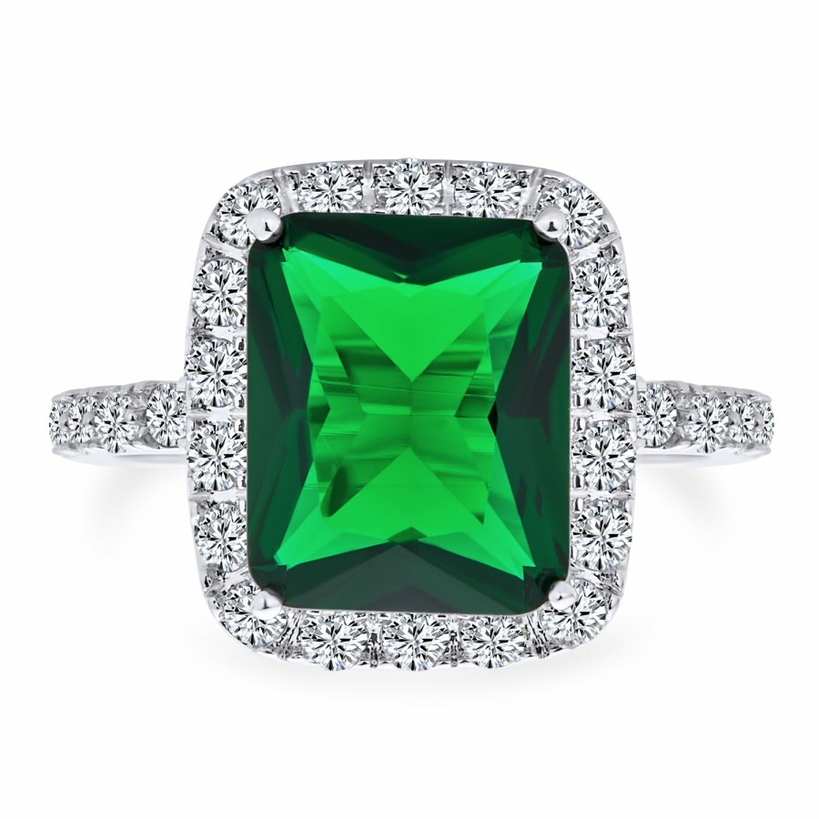 Shop Women Bling Jewelry Engravable Rings | Vintage 10 Or 5Ct Cz Estate Emerald Cut Statement Cocktail Ring