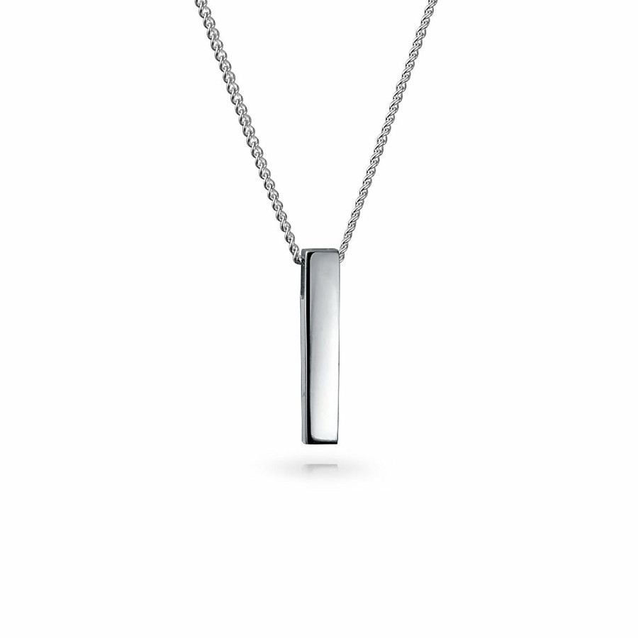 Shop Women Bling Jewelry Engravable Necklaces | Vaccinated Personalize Solid Vertical Bar Pendant .925Sterling Silver