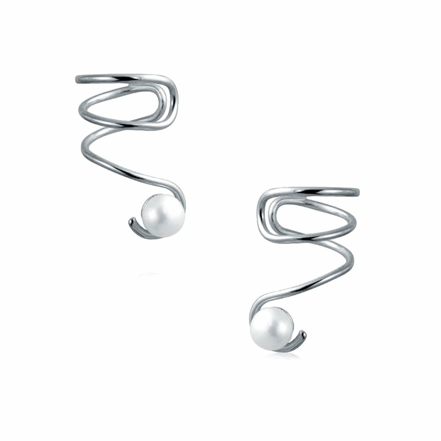 Shop Women Bling Jewelry Ear Cuffs, Cartilage Earrings | Spiral Freshwater Pearl Cartilage Ear Helix Earring Sterling Silver