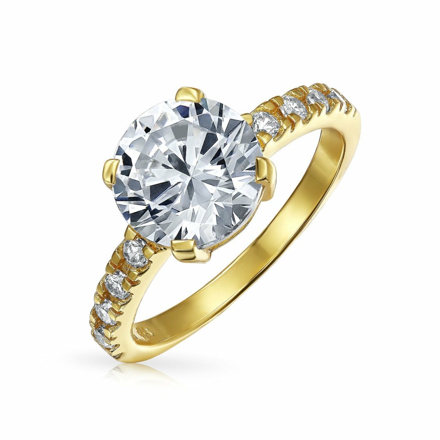 Shop Women Bling Jewelry Engravable Rings | 4Ct Solitaire Cz Engagement Ring Band Gold Plated Sterling