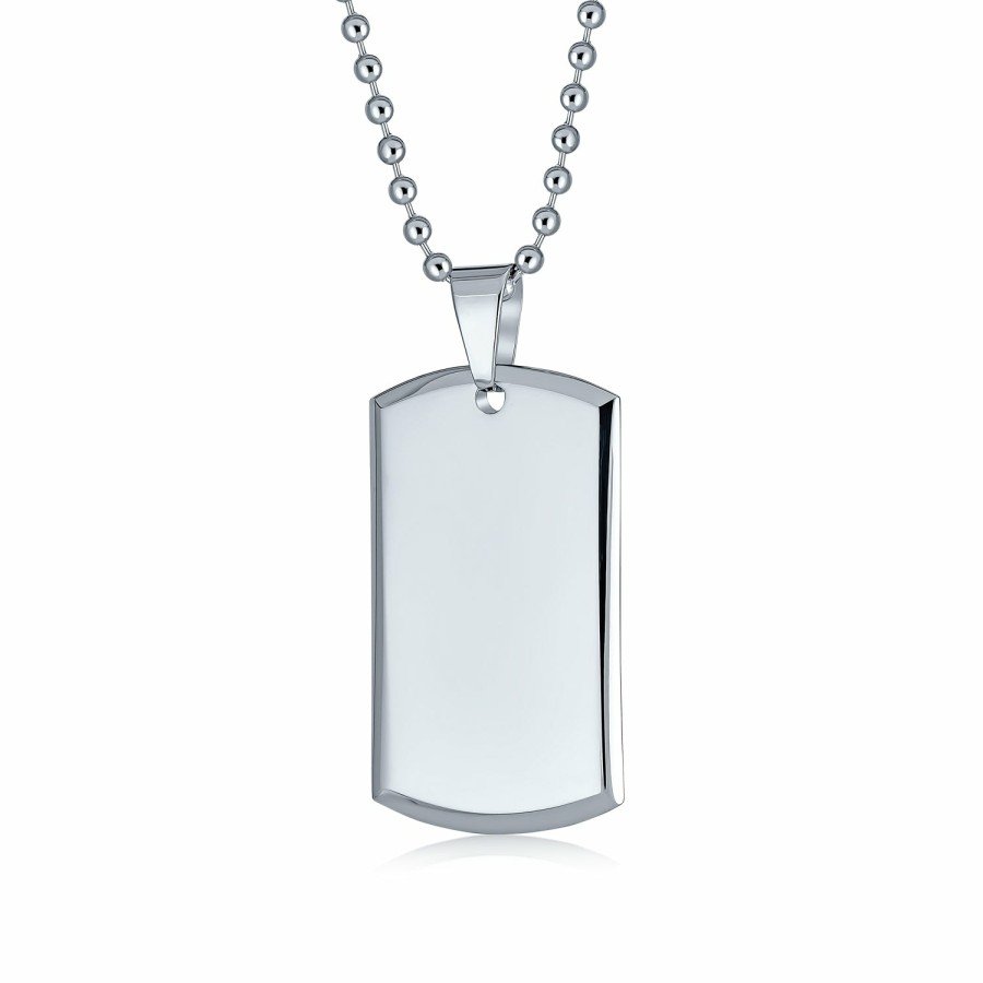 Shop Men Bling Jewelry Mens Pendants & Dog Tags | Men'S Personalized Military Dog Tag Pendant Necklace Stainless Steel Silver Tone