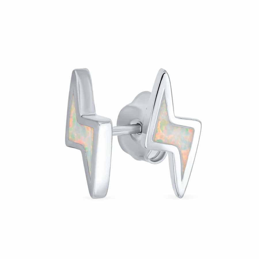 Shop Women Bling Jewelry | White Opal Thunder Lightning Bolt Stud Earrings .925Sterling Silver