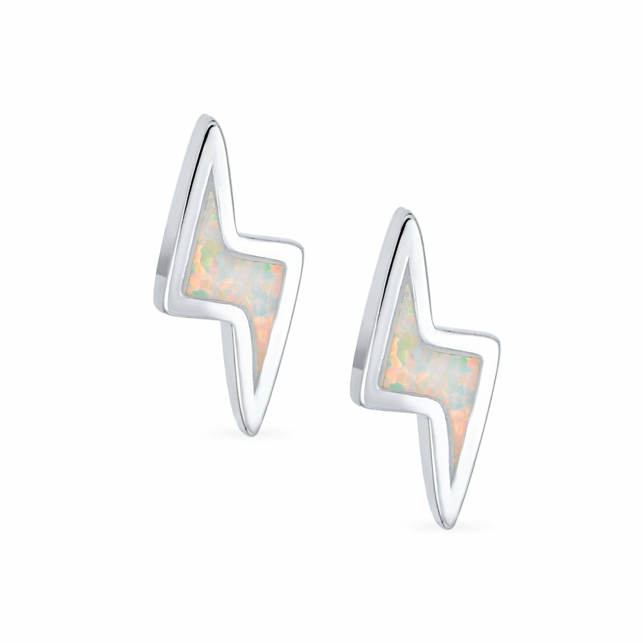 Shop Women Bling Jewelry | White Opal Thunder Lightning Bolt Stud Earrings .925Sterling Silver