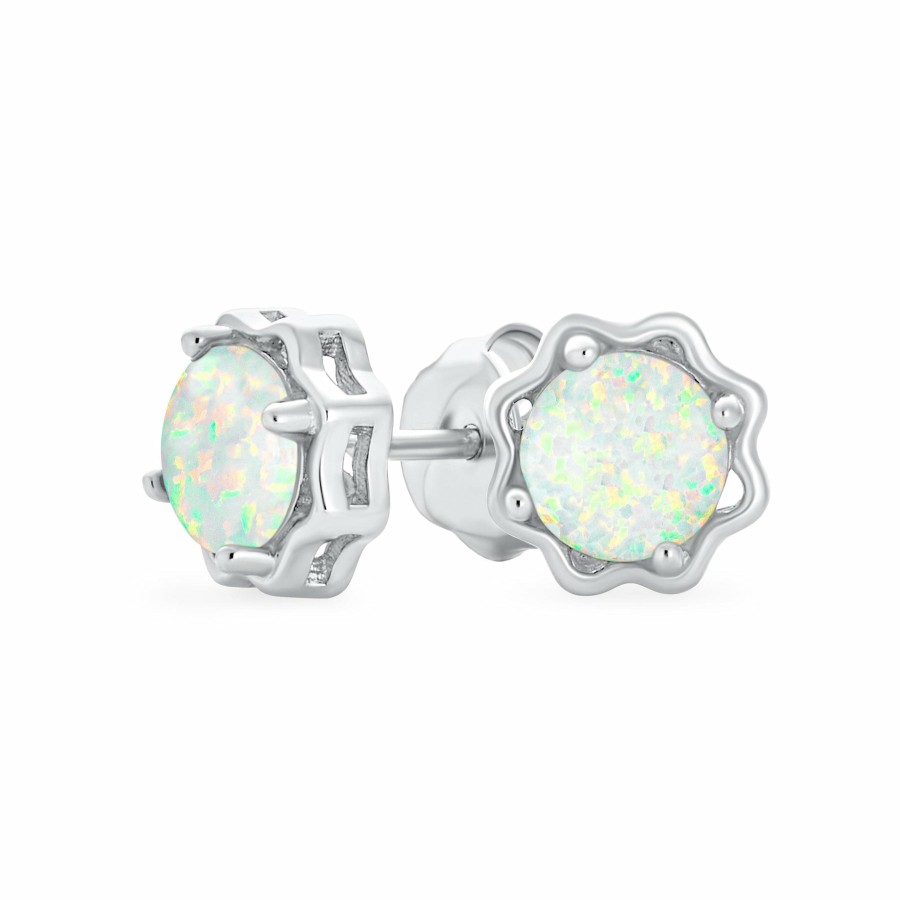 Shop Women Bling Jewelry Stud Earrings | Floral Setting Round Solitaire White Opal Stud Earrings .925 Silver