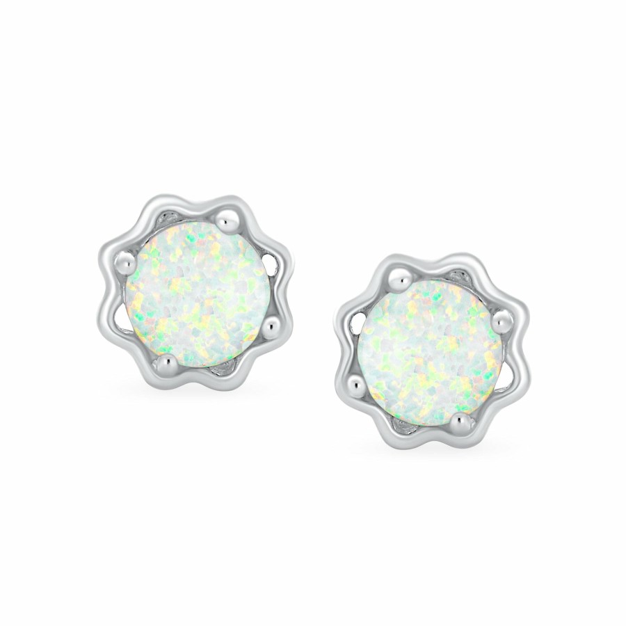 Shop Women Bling Jewelry Stud Earrings | Floral Setting Round Solitaire White Opal Stud Earrings .925 Silver