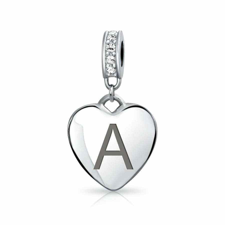 Shop Women Bling Jewelry Engravable Charms | Heart Dangle Bead Charm Crystal Month April Sterling Harm