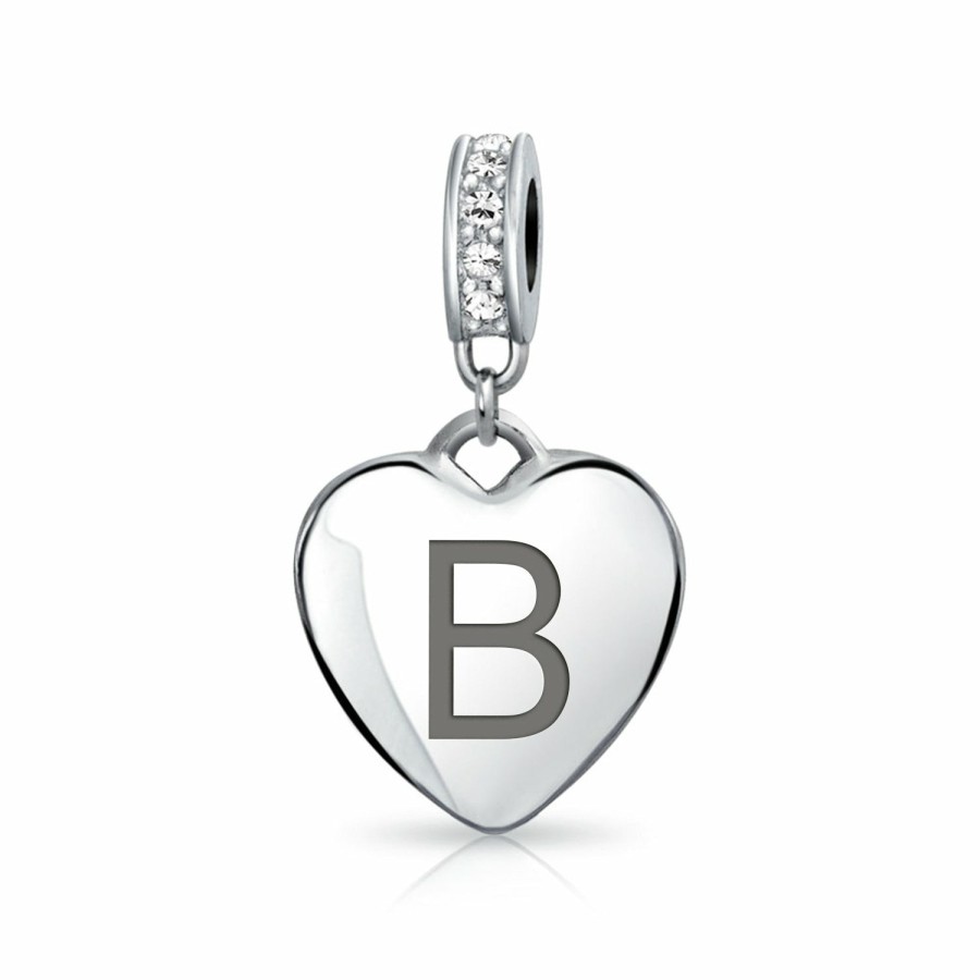 Shop Women Bling Jewelry Engravable Charms | Heart Dangle Bead Charm Crystal Month April Sterling Harm