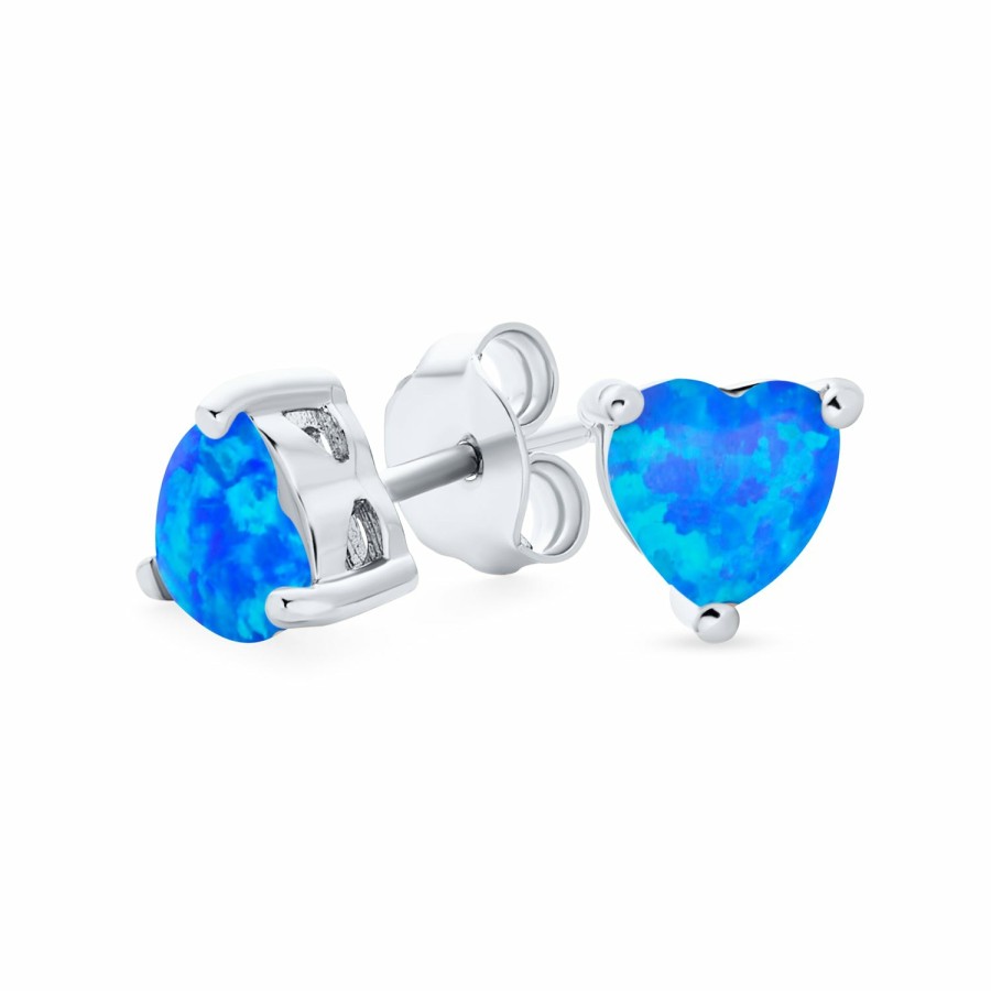 Shop Women Bling Jewelry Stud Earrings | Small Created Opal Heart Stud Earrings .925Sterling Silver