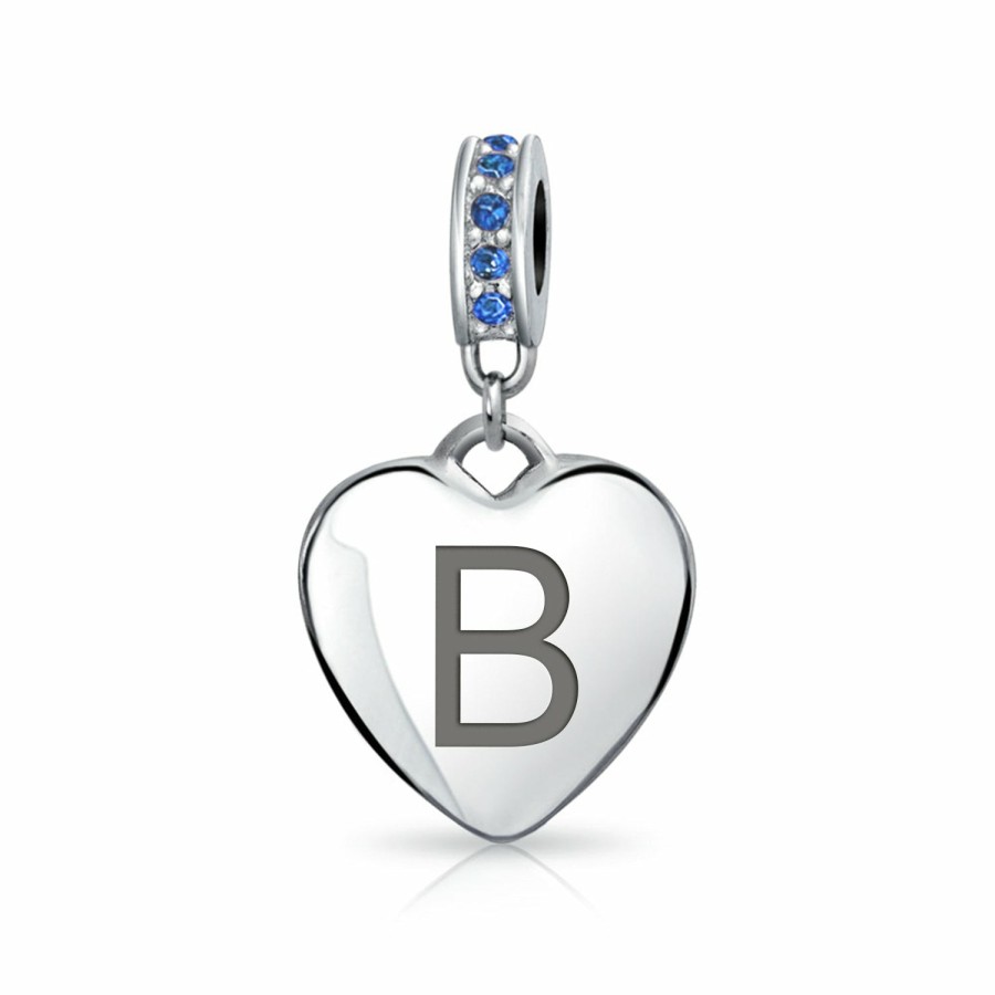 Shop Women Bling Jewelry Abc Initial | Heart Dangle Bead Charm Crystal Blue December .925 Sterling Silver