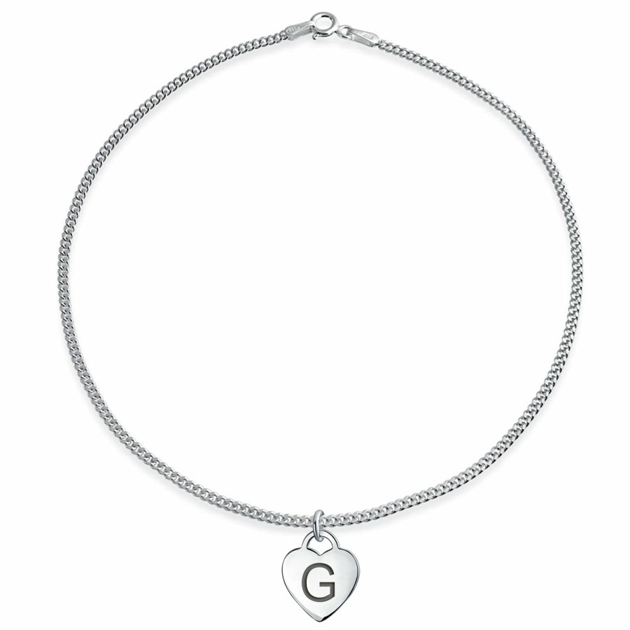 Shop Women Bling Jewelry Abc Initial | Letter Alphabet Initial Tiny Heart Shape Anklet .925 Sterling