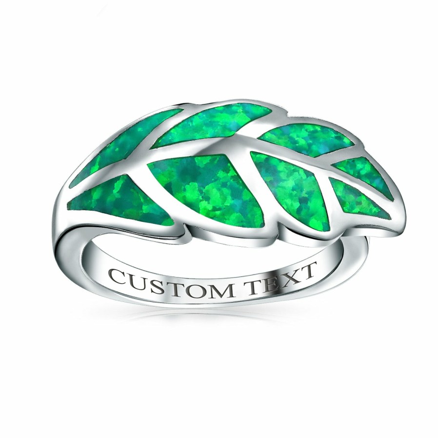 Shop Women Bling Jewelry Engravable Rings | Nature Western Jewelry Leaf Created Opal Leaf Ring .925 Silver Green