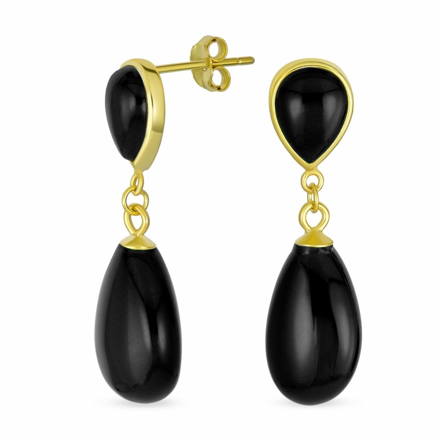 Shop Women Bling Jewelry Dangle Drop Earrings | Petite Jade Double Teardrop Dangle Earrings Gold Overlay Silver