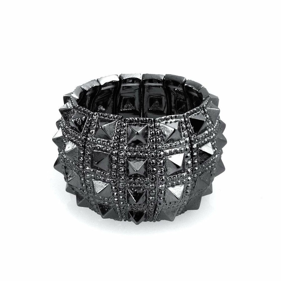 Shop Women Bling Jewelry Cuff Bangle Bracelets | Black Gun Wide Cuff Stretch Bracelet Bikers Punk Rockers Alloy