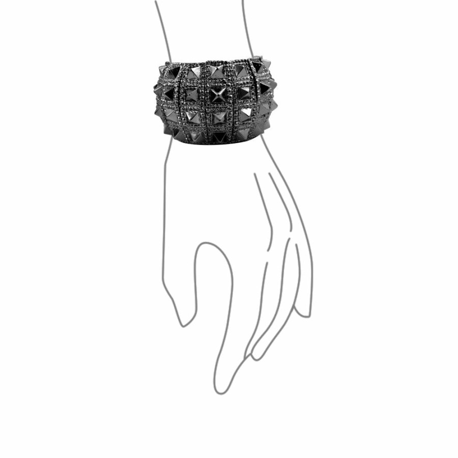 Shop Women Bling Jewelry Cuff Bangle Bracelets | Black Gun Wide Cuff Stretch Bracelet Bikers Punk Rockers Alloy