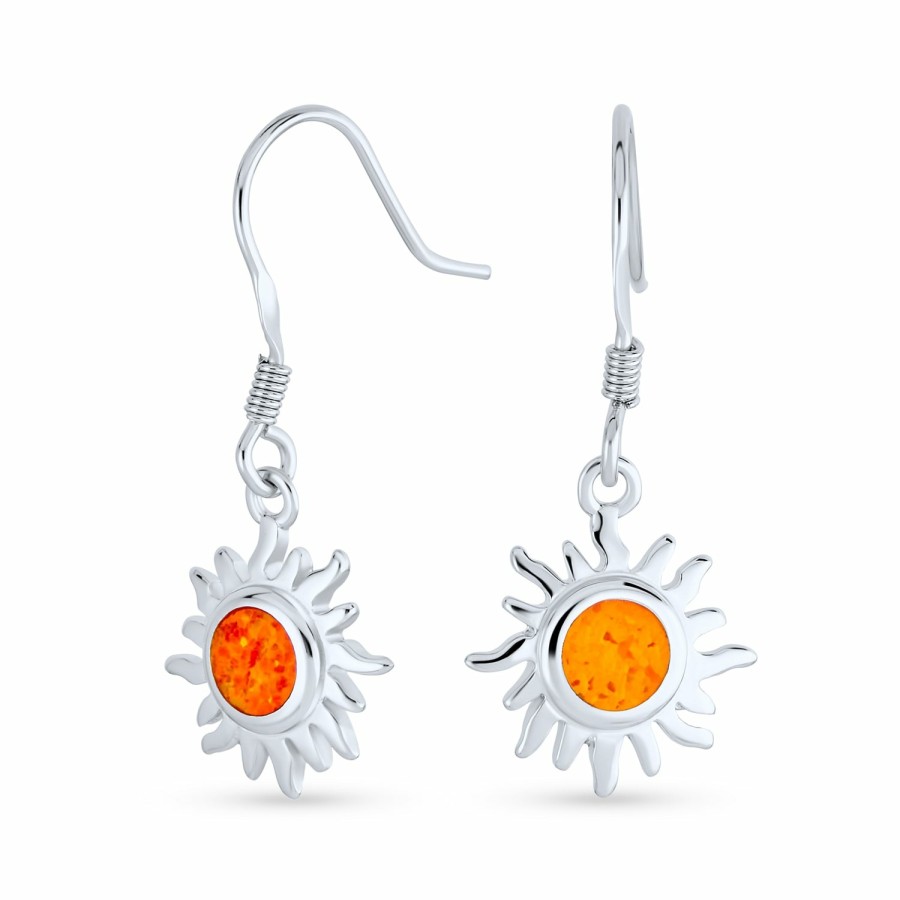 Shop Women Bling Jewelry Dangle Drop Earrings | Fire Created Opal Sunburst Drop Earrings .925 Sterling Silver