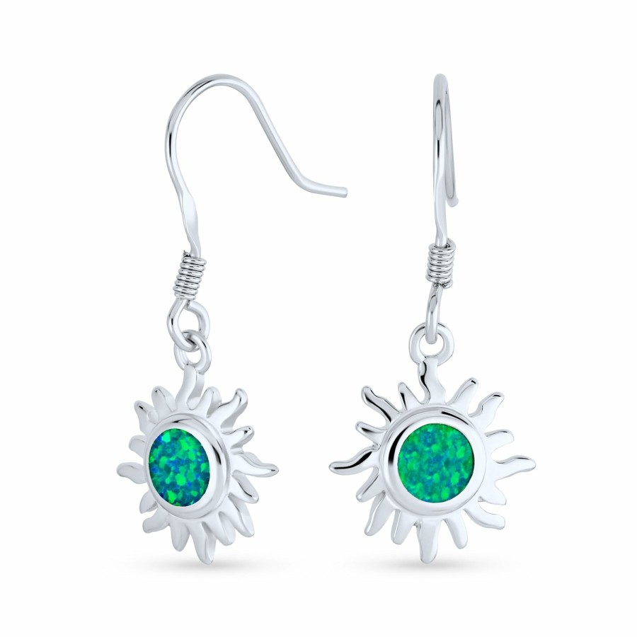 Shop Women Bling Jewelry Dangle Drop Earrings | Fire Created Opal Sunburst Drop Earrings .925 Sterling Silver