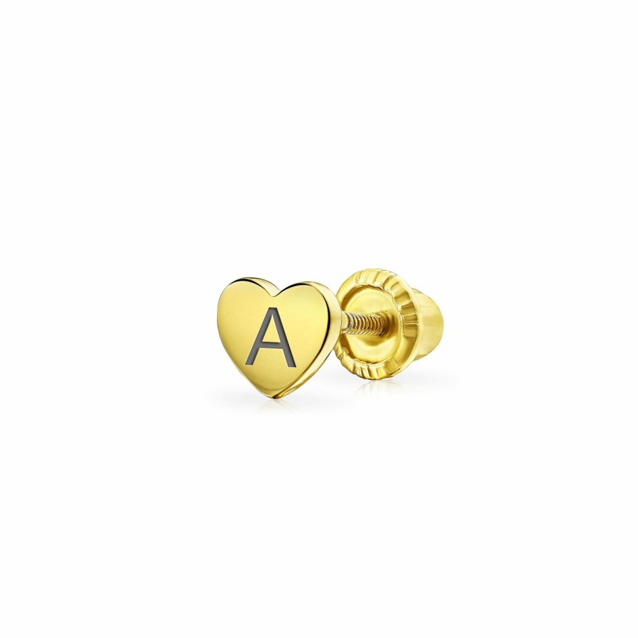 Shop Women Bling Jewelry Stud Earrings | Tiny Helix Cartilage Alphabet Heart 1 Piece Stud Earring 14K