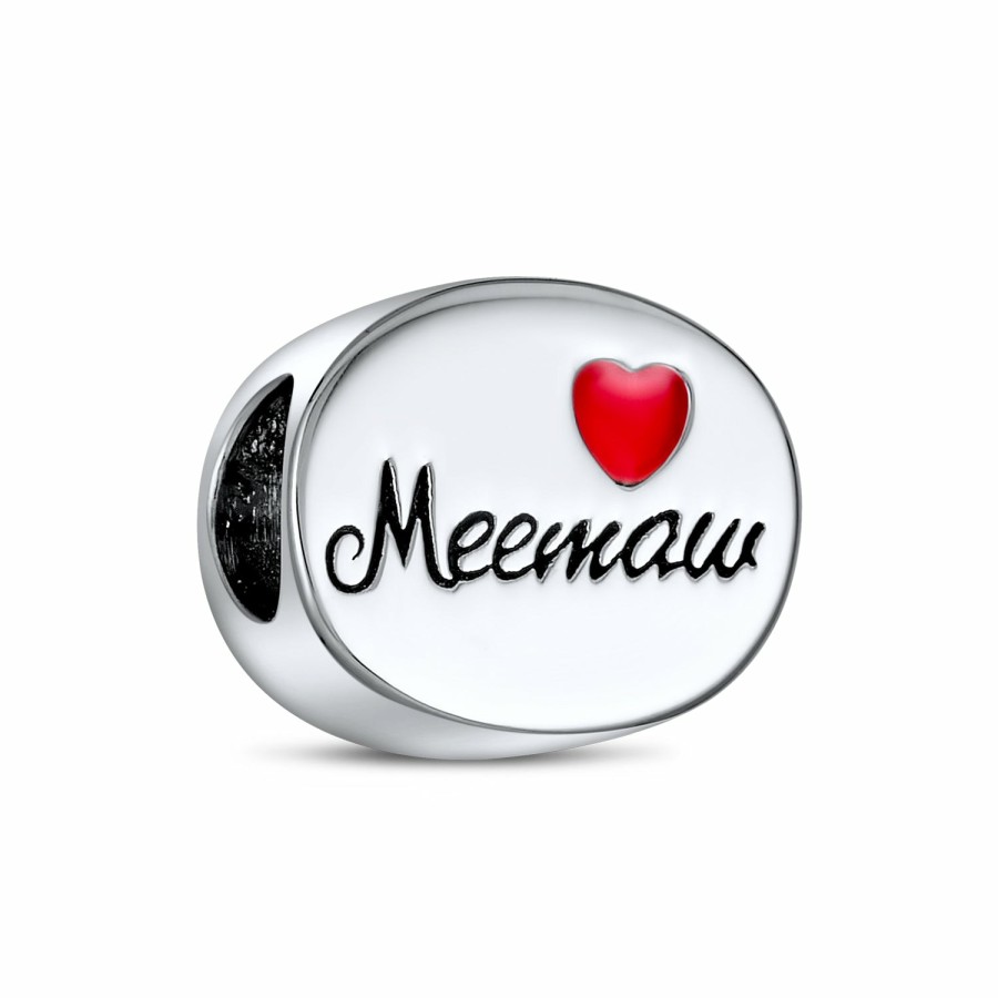 Shop Women Bling Jewelry Mothers Day Charm Beads | Word Meemaw Grandmother Nana Heart Charm Bead .925Sterling