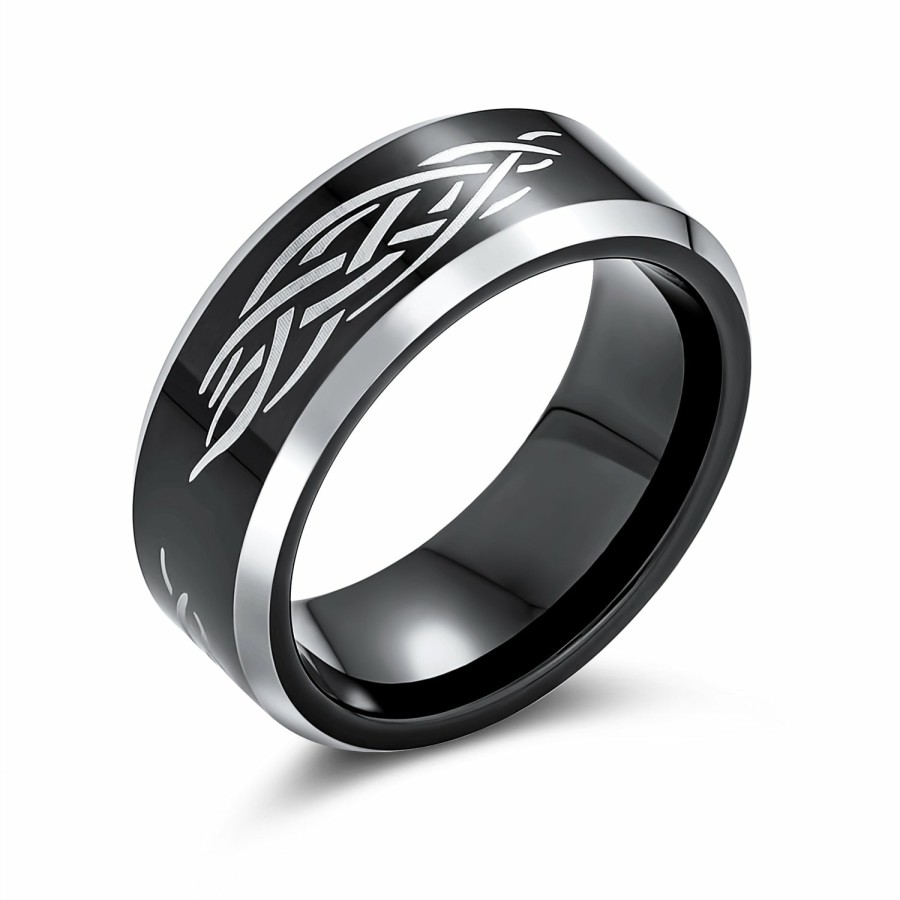 Shop Men Bling Jewelry Mens Engravable Rings | Laser Etched Catholic Christ Thorn Band Titanium Rings 8Mm Black